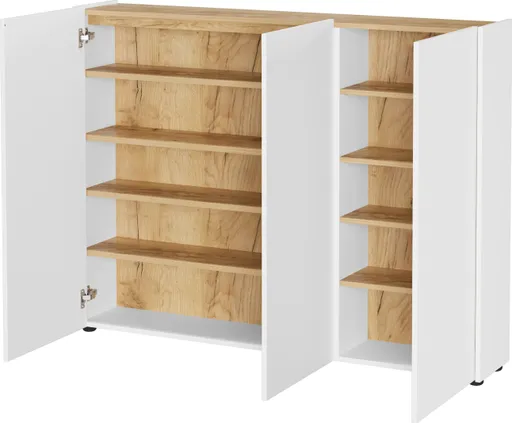 Schuhschrank GASIRA - B ca. 138 cm, Weiß, Navarra Eiche Nachbildung