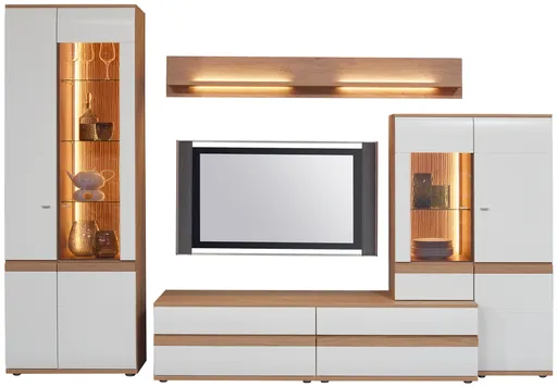 Wohnwand EM Turin - mit Beleuchtung, Tonweiß