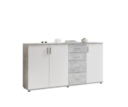 Kommode - B ca. 160 cm, Betonoptik, Weiß