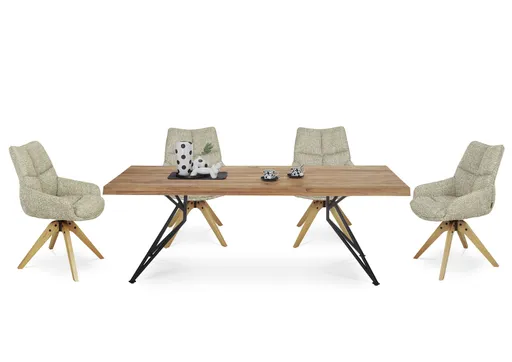 Esstisch - LB ca. 240x100 cm, Wildeiche massiv geölt, Baumkante, Schwarz