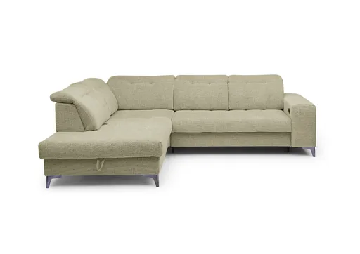 Ecksofa - Ecke links mit 2-Sitzer, Kopfteil verstellbar, Sitztiefe verstellbar motorisch, Stoff, Sand