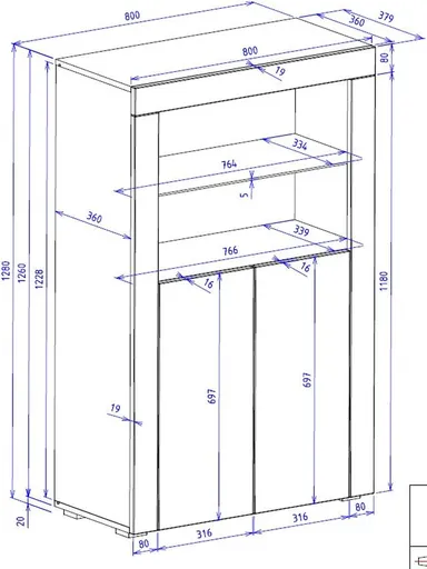 Highboard- Weiß, Weiß, Hochglanz, 