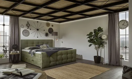 Boxspringbett SANDRIN- Liegefläche ca. 200x200 cm, Stoff, Grün,  inkl. Stauraum und Fußteil