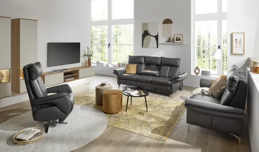 Sofa EM Luxemburg - 2-Sitzer, Leder, Anthrazit