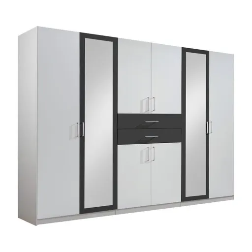 Drehtürenschrank- B ca. 270 cm, Weiß, Graphit