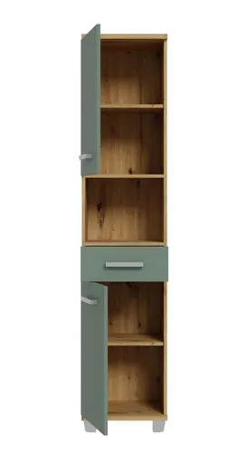Hochschrank- B ca. 40 cm, Eiche Dekor, Graugrün