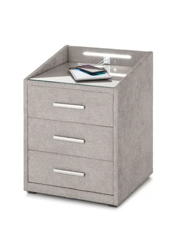 Nachttisch- Beige, mit Glasplatte, inkl. Beleuchtung