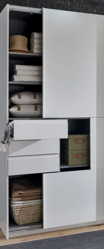 Schwebetürenschrank- B ca. 180 cm, Weiß, Eiche Dekor