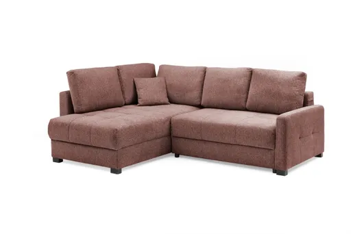 Ecksofa EDWIN - 2-Sitzer, Ecke rechts inkl. Schlaffunktion und Bettkasten, Stoff, Koralle