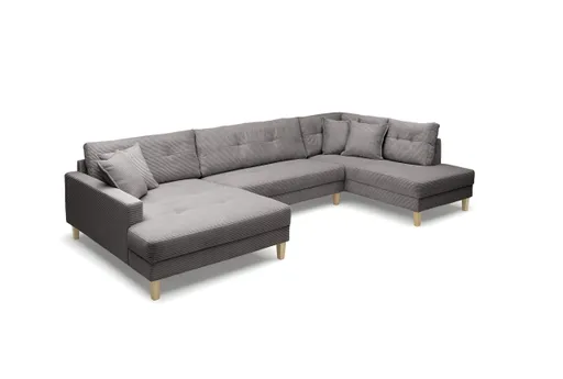 Wohnlandschaft - Longchair links, 2-Sitzer, Ecke rechts, Stoff, Grau