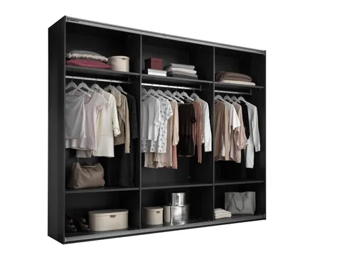 Schwebetürenschrank - B. ca. 270 cm, Melamin, Grauglas