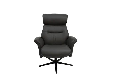 TV-Sessel MIO mit Hocker - drehbar, Kopfteilverstellung, Leder, Dunkelgrau