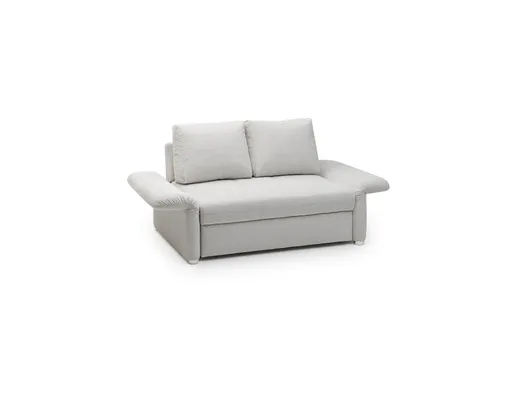 Sofa JORDEN - 1,5-Sitzer inkl. Schlaffunktion mit Bettkasten, verstellbare Armlehnen, Stoff, Beige