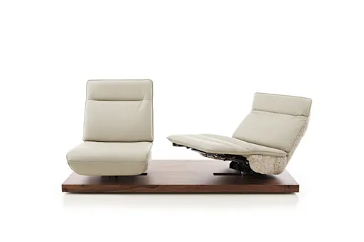 Sofa - 2-Sitzer, Relaxfunktion motorisch, Leder/Stoff Perlmutt