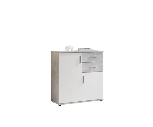 Kommode - B ca. 80 cm, Betonoptik, Weiß
