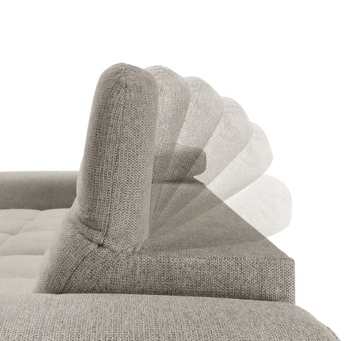 Ecksofa -2-Sitzer mit Longchair rechts, Kopfteil verstellbar, Sitztiefe verstellbar motorisch, Stoff, Steingrau