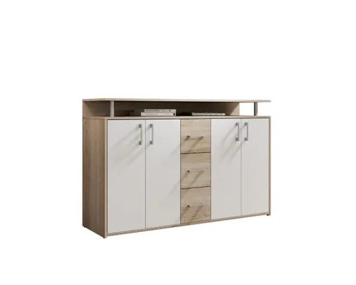 Highboard - B ca. 139 cm, Sonoma Eiche Nachbildung, Weiß