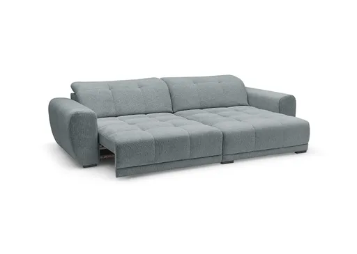 Ecksofa -2-Sitzer mit Longchair rechts, Kopfteil verstellbar, Sitztiefe verstellbar motorisch, Stoff, Eisblau
