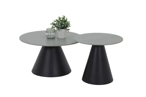 Couchtisch - 2er Set, Marmoroptik grau matt, Schwarz
