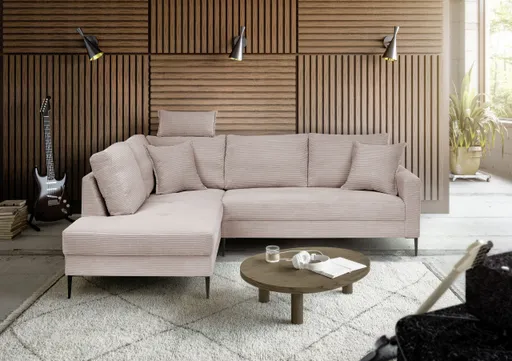 Ecksofa - Ecke links, 3-Sitzer, Stoff, Rosa