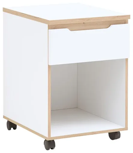 Rollcontainer - B ca. 45 cm, Weiß, Artisan Eiche Nachbildung