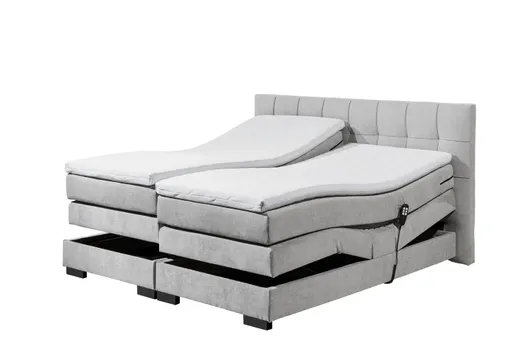 Boxspringbett - Liegefläche ca. 180x200 cm inkl. motorische Relaxfunktion, Stoff, Silberfarben