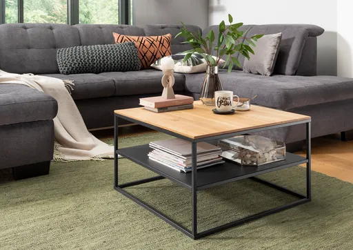 Couchtisch - LB ca. 70x70 cm, Wildeiche massiv, Schwarz