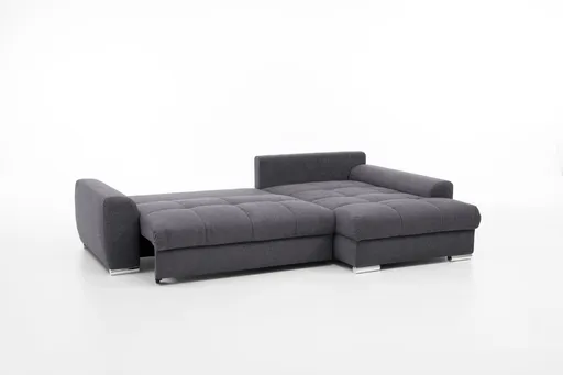 Polsterecke NANJA - 2-Sitzer mit Ecke rechts inkl. Schlaffunktion und Bettkasten, Webstoff Grau