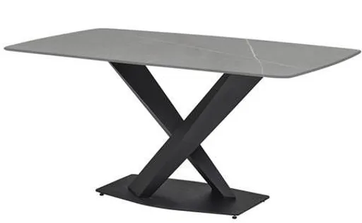 Esstisch - LB ca. 180x90 cm, Grau gemustert, Schwarz