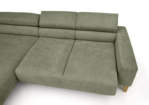 Ecksofa CHENOA - 2-Sitzer mit Longchair rechts, Sitzvorzug motorisch, Stoff, Dunkelgrün