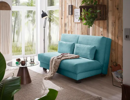  Schlafsofa EASY Optik A - 2-Sitzer ohne Armlehne, 140 cm inkl. Schlaffunktion, Cord, Türkis