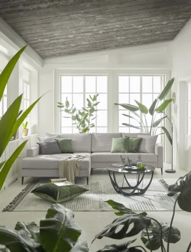 Ecksofa-  Ecke links, 3-Sitzer,Stoff, Hellgrau