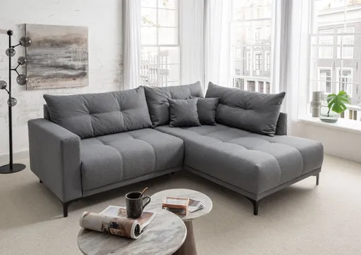 Ecksofa - 2-Sitzer mit Longchair rechts, Stoff, Anthrazit