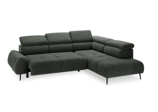 Ecksofa - 2-Sitzer mit Ecke rechts, Sitzvorzug motorisch, Kopfteil verstellbar, Stoff, Moos
