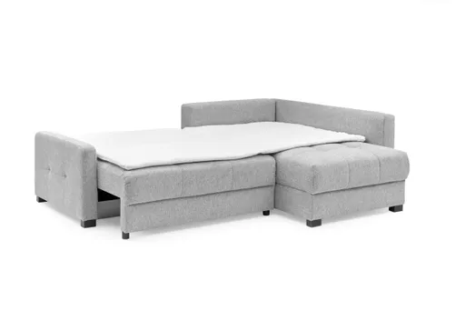 Ecksofa EDWIN - 2-Sitzer, Ecke rechts inkl. Schlaffunktion und Bettkasten, Stoff, Dunkelgrau