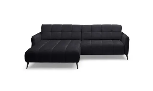 Ecksofa - Ecke links, 2-Sitzer inkl. Relaxfunktion, Stoff, Schwarz