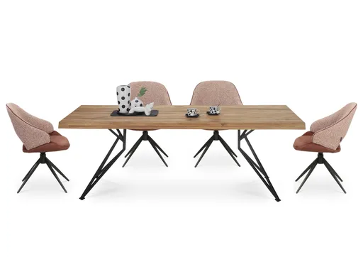 Esstisch - LB ca. 240x100 cm, Wildeiche massiv geölt, Baumkante, Schwarz