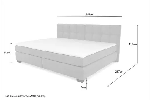 Boxspringbett JILA- Ligefläche ca. 240x200 cm, Stoff, Hellgrau