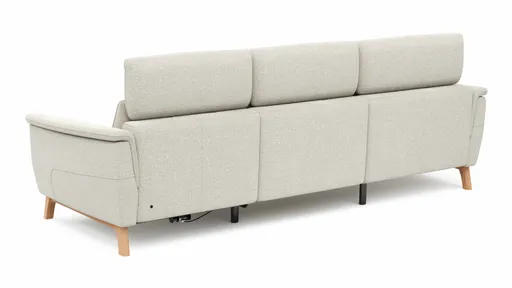 Ecksofa Nevin - Longchair links mit 2-Sitzer rechts, inkl. Relaxfunktion (motorisch) und Kopfpolsterverstellung, Stoff, Weiß