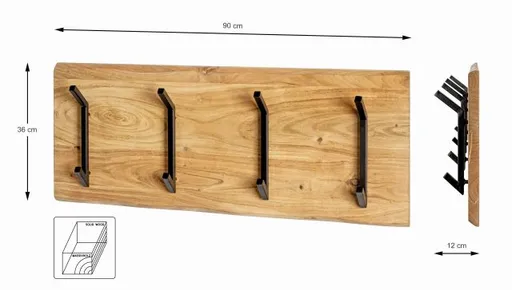 Wandgarderobe - B ca. 90 cm, Akazie, Schwarz