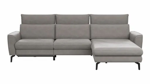 Ecksofa Avela - 2,5-Sitzer mit Longchair rechts inkl. Kopfteile verstellbar, Relaxfunktion und Longchair verstellbar (motorisch), Leder, Steingrau