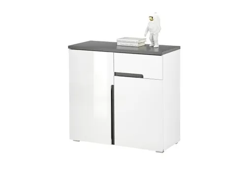 Kommode - B ca. 88 cm, Weiß, Weiß Hochglanz, Anthrazit