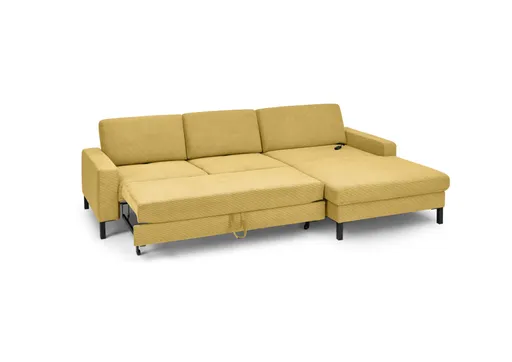  Ecksofa CALM MOVE 2.0 - 2,5-Sitzer mit Longchair rechts, Schlaffunktion, Feincord, Gold