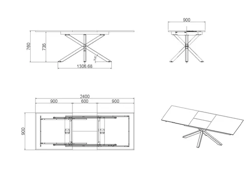 Esstisch MAKAIO - ausziehbar, LB ca. 180x90 cm, Eiche Furnier, Schweizer Kante, Schwarz
