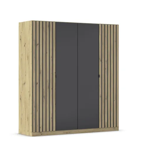 Drehtürenschrank RUERTO- B ca. 181 cm, Eiche Dekor, Dunkelgrau, Paneel, Eiche Dekor