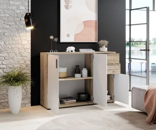 Kommode - B ca. 120 cm, Holz Nachbildung, Weiß