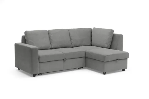 Ecksofa PRO FLEXX - 2-Sitzer, Ecke rechts inkl. Schlaffunktion und Bettkasten, Stoff, Grau