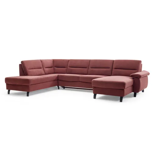 Wohnlandschaft - Ecke links mit 2-Sitzer und Longchair rechts, Stoff, Weinrot