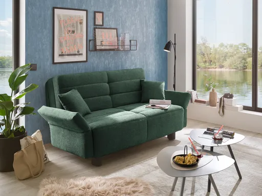 Faltsofa Easy - 2-Sitzer, ca. 140 cm inkl. Schlaffunktion/Armlehne verstellbar, Stoff, Dunkelgrün