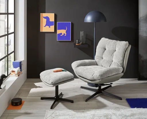 Relaxsessel mit Hocker - drehbar, Chenille, Kunstleder, Sand
